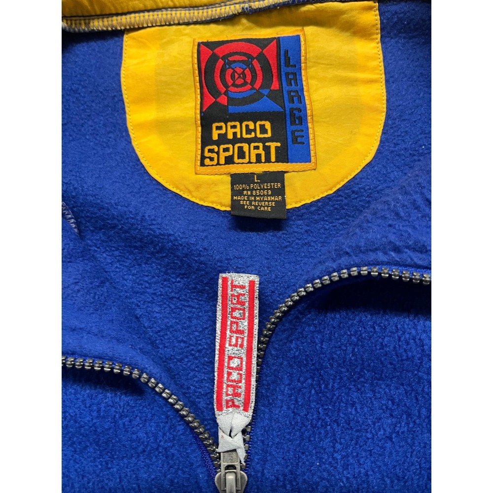 Paco Sport Tek Wear Vintage Fleece Pullover Blue Yellow Quarter Zip Mens Large - Picture 4 of 7